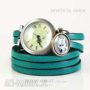 ręcznie robione bransoletka, zegarek - biały wilk morski, skórzany