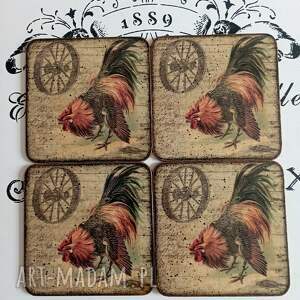 Dekoracyjne podkładki decoupage z kogutami, farmhouse