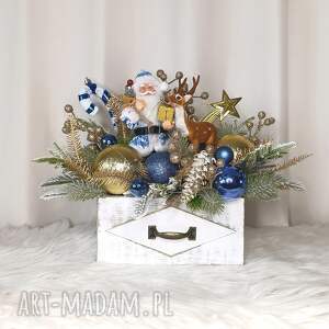 stroik na boże narodzenie z mikołajem i reniferem dekoracja świąteczna