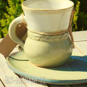kubek ceramiczny z podstawką village do herbaty, kubki ceramiczne