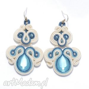 kolczyki sutasz kremowo-lazurowe soutache