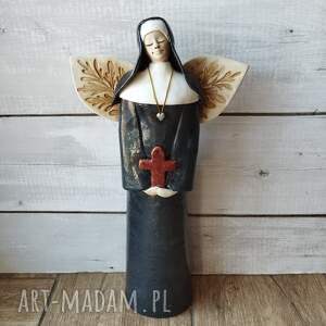 unikalny, anioł zakonnica ceramika krzyż