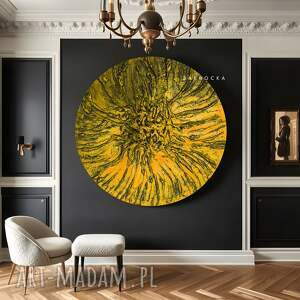 Żółta dekoracja ścienna - okrągła płaskorzeźba - kolorowy obraz