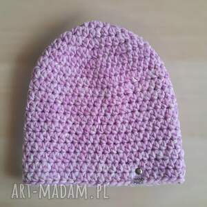 ciepła czapka z wełny i alpaki - pudrowy róż, na szydełku