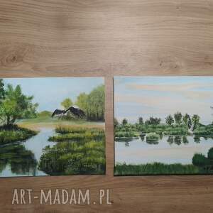 Wyprzedaż kolekcji: ręcznie malowany zestaw obrazów Natura i Ptaki (2x 24x30 cm) - akryl