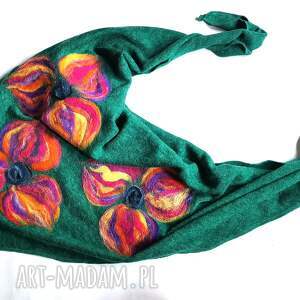 handmade chustki i apaszki turkusowa chusta handmade wełniana, elementy filcowane to