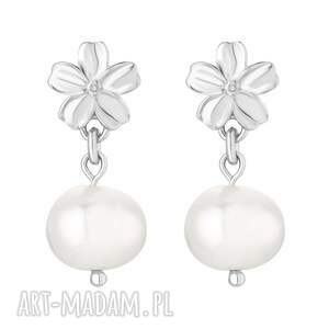 srebrne kolczyki niezapominajki z perłami naturalnymi, kwiatuszki, kwiatki