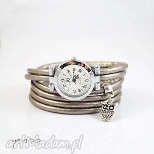 zegarek, bransoletka - beżowy sowa rzemień, owijany, prezent