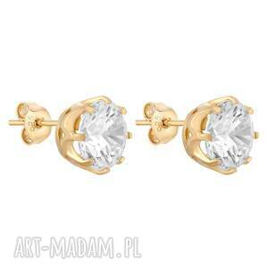złote kolczyki z dużymi cyrkoniami kryształami, bezbarwnymi