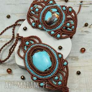 kameleon oryginalny komplet biżuterii w stylu boho - brąz i turkus, oryginalna