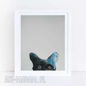 paulina lebida niebieski kot - akwarela formatu A4, kredki abstrakcja, farba