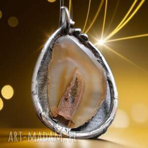 wisior agatowa łezka unikatowa biżuteria, autorska metaloplastyka