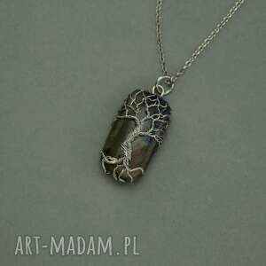 wisiorek drzewo życia labradoryt wire wrapping stal chirurgiczna, prezent