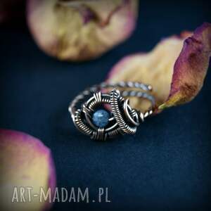 szafir regulowany pierścionek z miedzi, wire wrapping niej miedziana