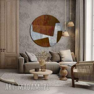 okrągły obraz - maloan teksturowana dekoracja salonu obray