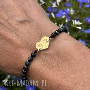 serce - nosek bransoletka z psem, srebro 925 pozłacane, kamienie naturalne