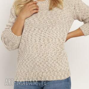 melanżowy sweter - swe244 beżowy melanż mkm, dzianinowa bluza