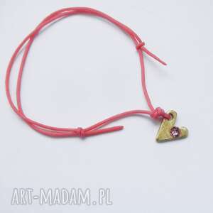 serduszko bransoletka, serce, sznurek, mosiądz, swarovski