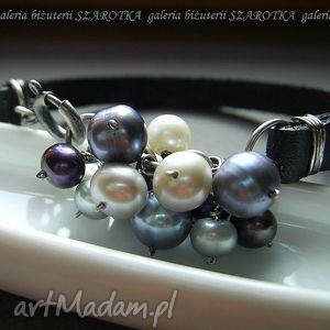 handmade perły w skórze bransoletka z naturalnych pereł, rzemienia