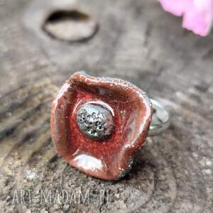 Pierścionek ceramiczny handmade - regulowany, czerwony