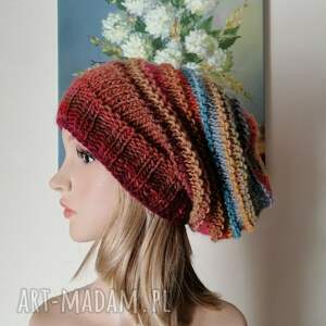 ręcznie na drutach - boho owoce granatu miła, ciepła czapka, rękodzieło zimowa