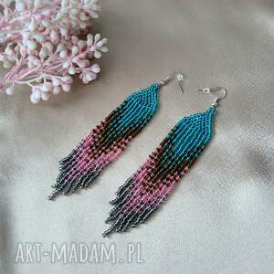 Piękne cieniowane z koralików, długie kolczyki