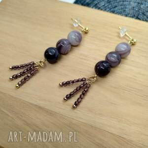 Prezent Kolczyki lawendowe koralikowe z kulkami i kryształkami