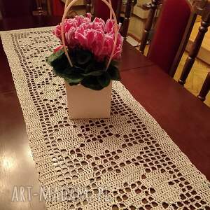 bieżnik romantyczny w kwiaty, beżowy, obrus serwetka podkładka