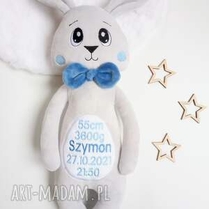handmade maskotki pluszowy królik króliczek zając personalizacja haft imię data