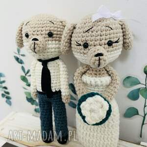 Młoda para pieski maskotki ręcznie robione prezent ślubny