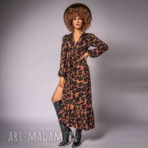 alicia maxi - długa sukienka w panterkę, boho, kopertowa, oryginalna