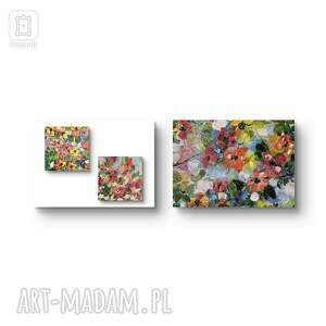 kompozycja 3 prac na płótnie pt wiosna, obraz krajobraz kwiat widok