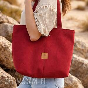 Zamszowa duża torba shopper Czerwona, shopperka
