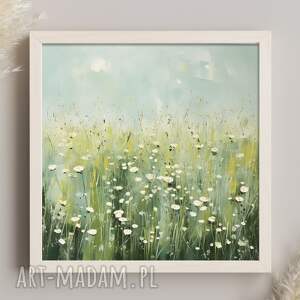 plakaty obraz zielona łąka kwietna delikatny, minimalistyczny obraz w stylu boho - 50x50