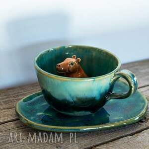 Prezent Filiżanka z kapibarą - Seledynowe jeziorko - rękodzieło - ok