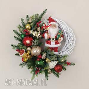 wianek bożonarodzeniowy z mikołajem wieniec na boże narodzenie duży, stroik