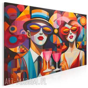 obraz na płótnie - para sylwester pop - art drinki małżeństwo - 120x80 cm