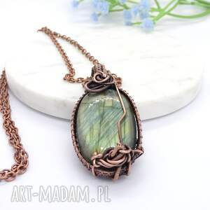 miedziany naszyjnik z labradorytem_v28 biżuteria owijana drutem błyszczący