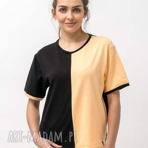 t-shirt damski sabrina czarny i brzoskwinia, koszulka klasyczna