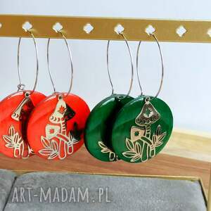 Wyjątkowe drewniane kolczyki MAGICZNE GRZYBKI drewno i żywica, grzyby