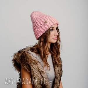 ręcznie robione czapki różowa gruba czapka zimowa chunky, 100 % wełna