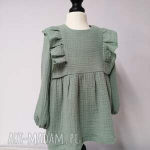sukienka dla dziewczynki muślinowa zielona z muślinu