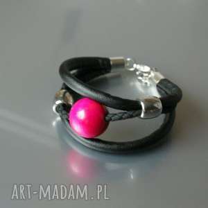 bransoletka kulka różowa, rzemienie, prosta piękna prezent