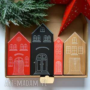 4 x domki drewniane, kamieniczki z drewna ozdoby świąteczne, ręcznie
