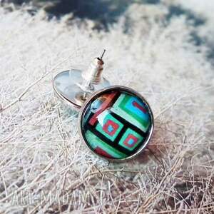 geometryczne kolczyki ze szkłem artystycznym, abstrakcja