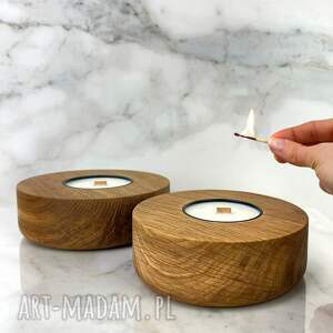 ręcznie robione świeczniki świeca sojowa zapachowa w drewnie dębowym