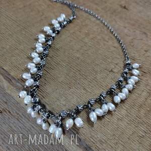 IRART - naszyjnik - delikatny z pereł, perły, srebro oksydowane, srebro 925