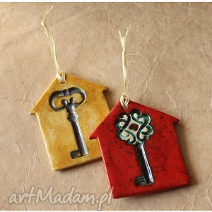 Domki z motywem klucza - zestaw 2 ceramicznych ozdób handmade