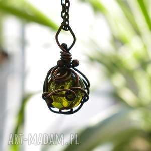 orb green - naszyjnik z kula, wisior na łańcuszku biżuteria miedzi