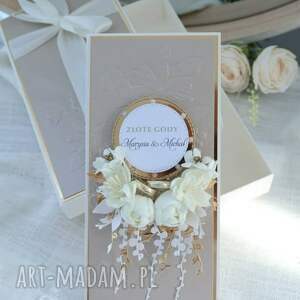 Elegancka kartka w pudełku na złote gody - prezent na 50 lecie